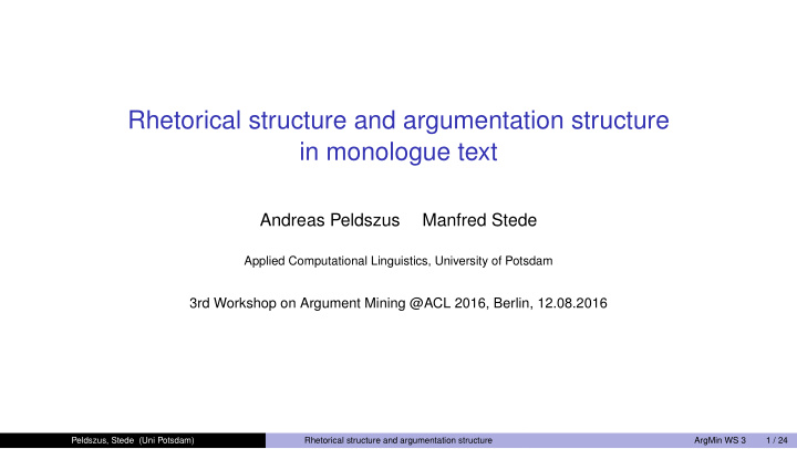 rhetorical structure and argumentation structure in