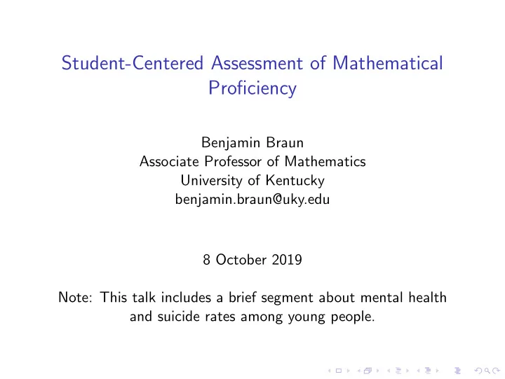 student centered assessment of mathematical proficiency