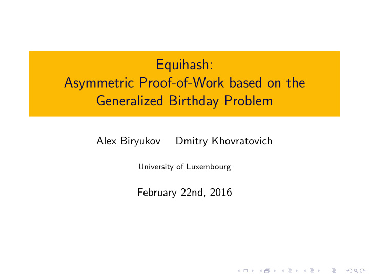equihash asymmetric proof of work based on the