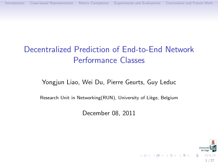 decentralized prediction of end to end network