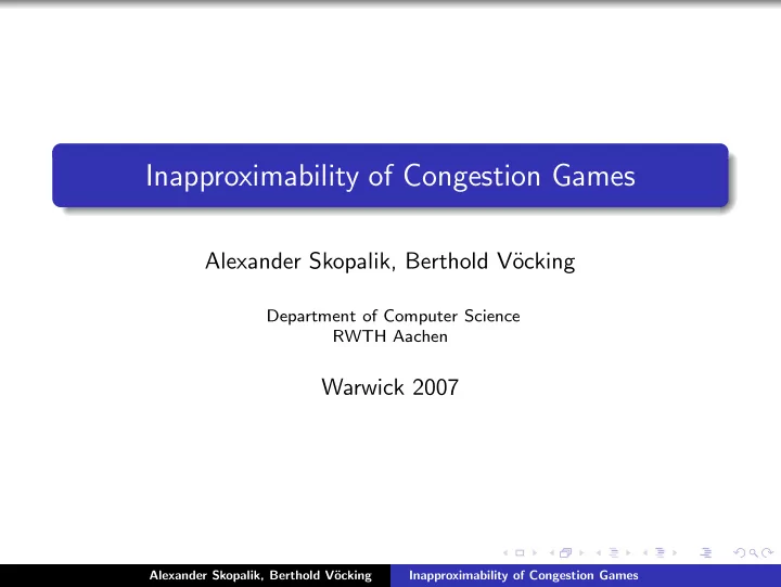 inapproximability of congestion games