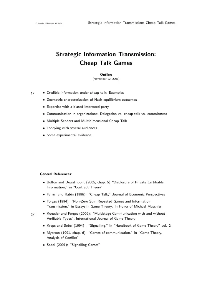 strategic information transmission cheap talk games