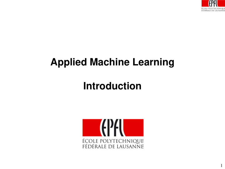 applied machine learning introduction 1 applied machine