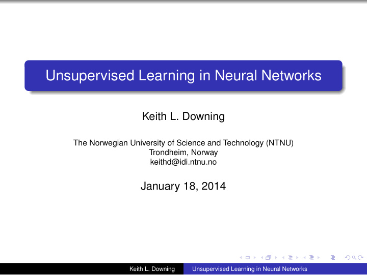 unsupervised learning in neural networks