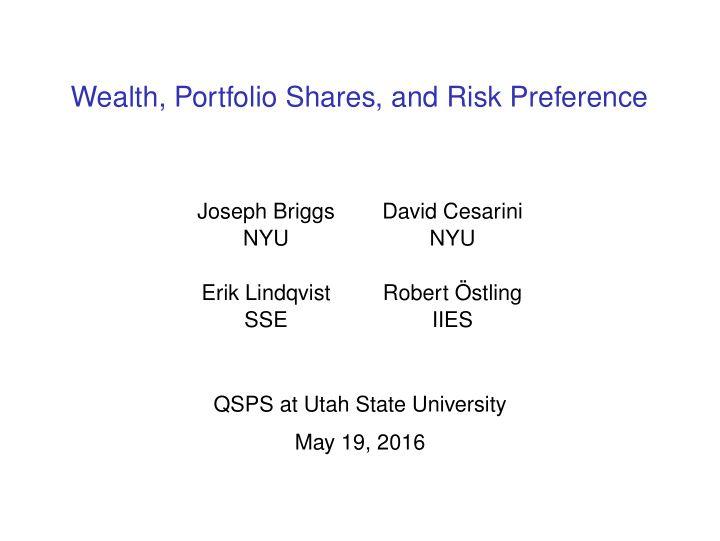 wealth portfolio shares and risk preference