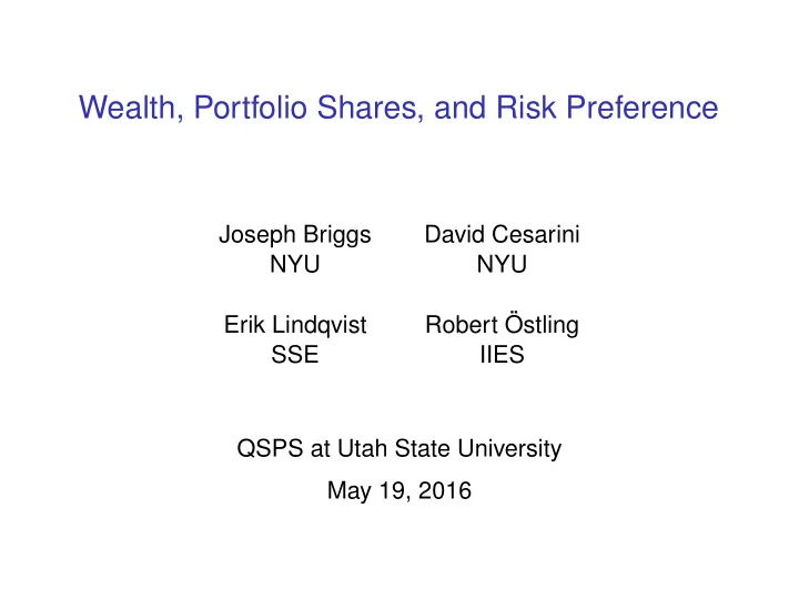 wealth portfolio shares and risk preference