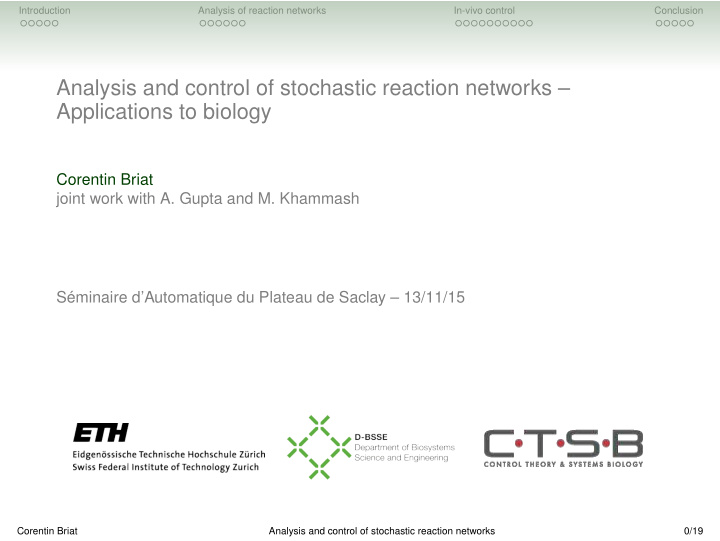 analysis and control of stochastic reaction networks