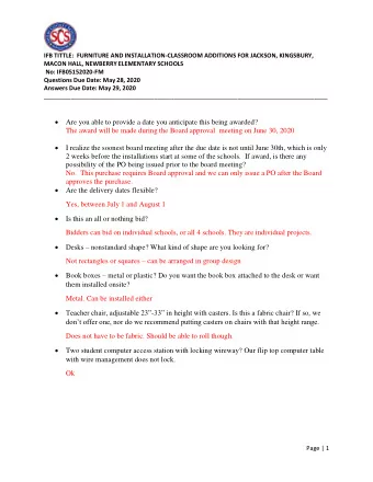 IFB TITTLE:  FURNITURE AND INSTALLATION-CLASSROOM ADDITIONS FOR JACKSON, KINGSBURY,  MACON HALL,