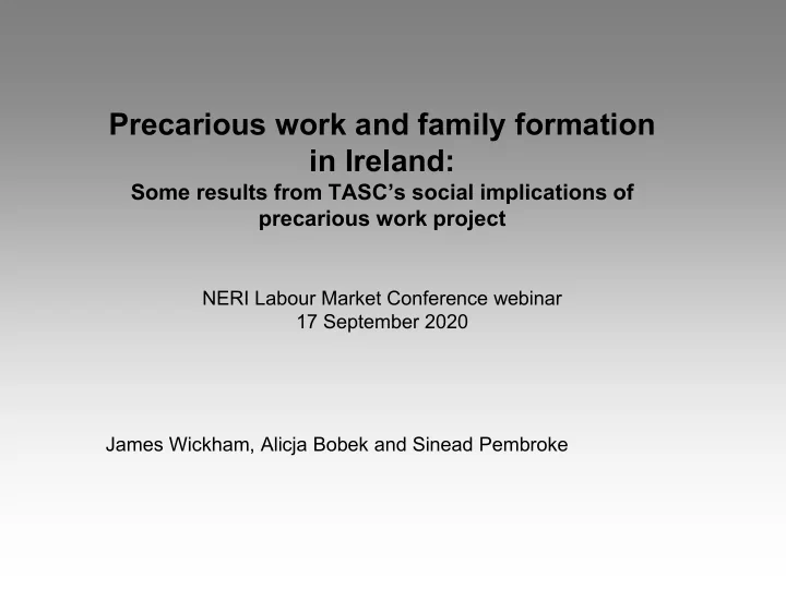 precarious work and family formation in ireland
