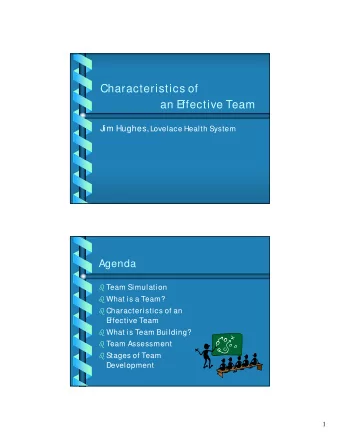 Characteristics of  an E  ffective Team Jim Hughes, Lovelace Health System  Agenda  Team