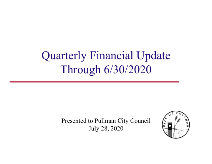 quarterly financial update through 6 30 2020