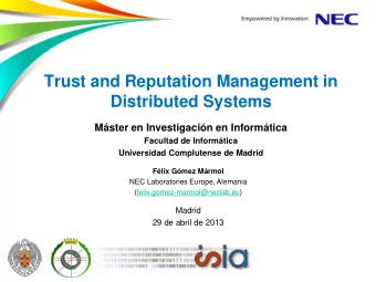 Trust and Reputation Management in  Distributed Systems  Mster en Investigacin en Informtica