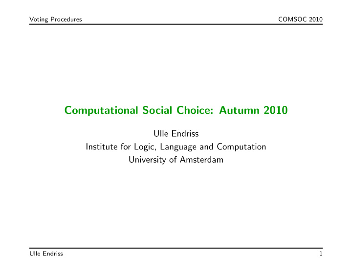 computational social choice autumn 2010