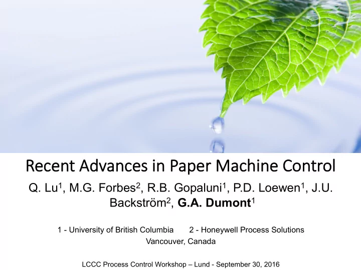 rol re recent advances in paper machine contro