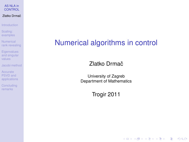 numerical algorithms in control