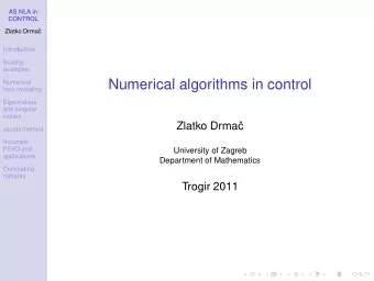 Numerical algorithms in control  Numerical  rank revealing  Eigenvalues  and singular  values