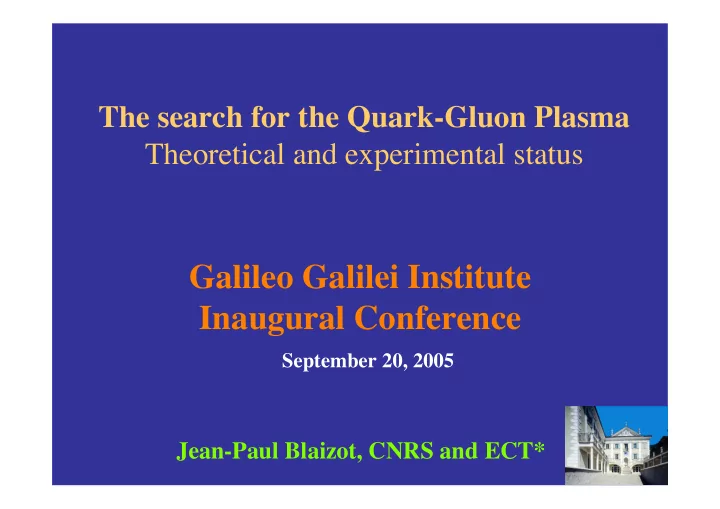 galileo galilei institute inaugural conference