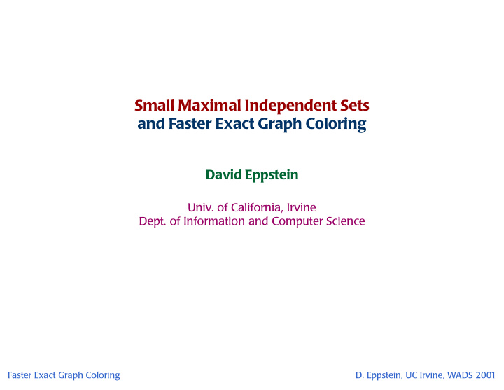 small maximal independent sets and faster exact graph