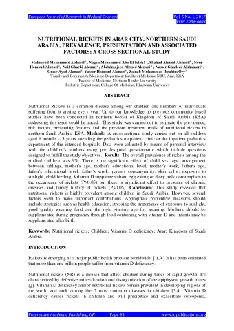 NUTRITIONAL RICKETS IN ARAR CITY, NORTHERN SAUDI  ARABIA; PREVALENCE, PRESENTATION AND ASSOCIATED