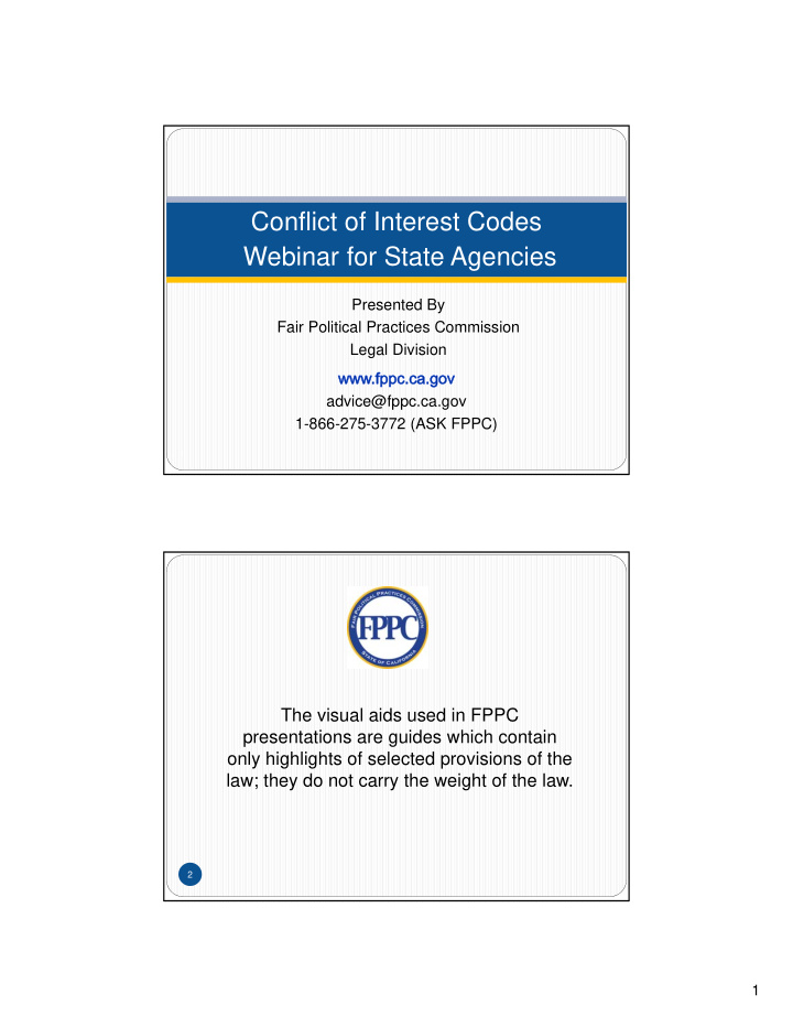 conflict of interest codes webinar for state agencies