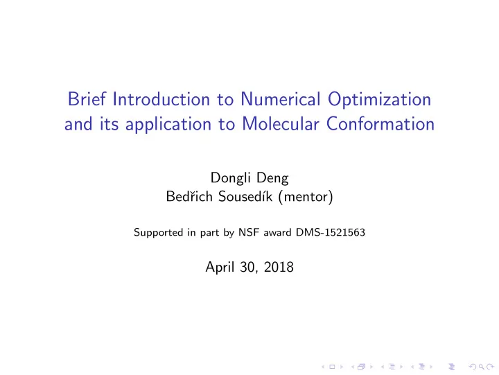 brief introduction to numerical optimization and its