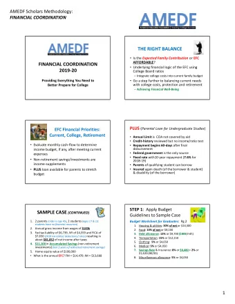 THE RIGHT BALANCE  Is the Expected Family Contribution or EFC AFFORDABLE ? FINANCIAL