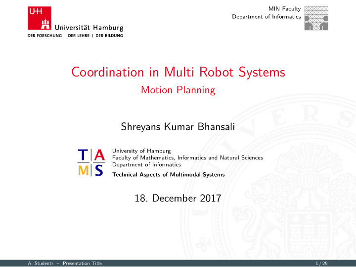 coordination in multi robot systems