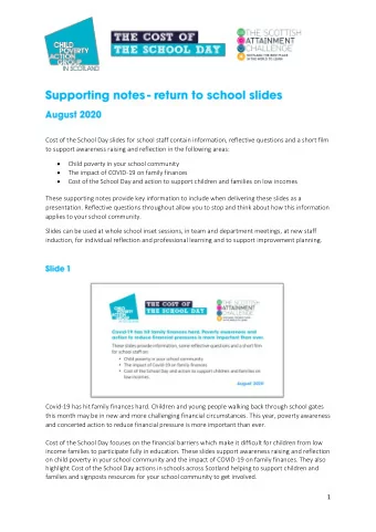 Cost of the School Day slides for school staff contain information, reflective questions and a