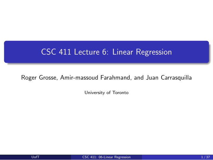 csc 411 lecture 6 linear regression