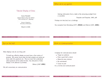 What were up against  Tabular Display of Data  Getting information from a table is like