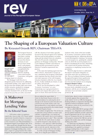 The Shaping of a European Valuation Culture  By Krzysztof Grzesik REV, Chairman TEGoVA  The
