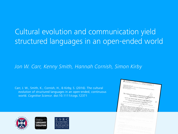 cultural evolution and communication yield structured