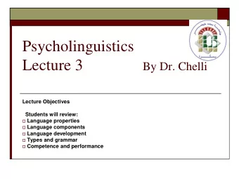 Psycholinguistics Lecture 3 By Dr. Chelli  Lecture Objectives  Students will review:  Language