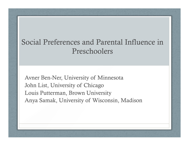 social preferences and parental influence in preschoolers
