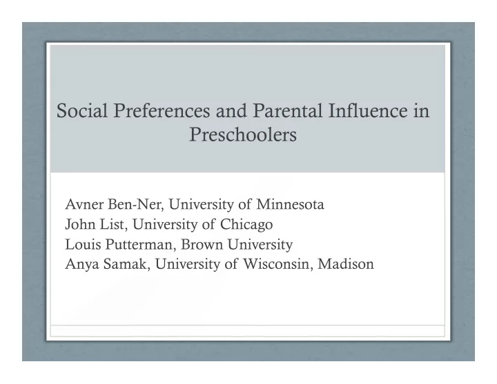 social preferences and parental influence in preschoolers