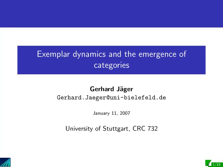 exemplar dynamics and the emergence of categories
