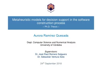 Metaheuristic models for decision support in the software  construction process   Ph.D. Thesis