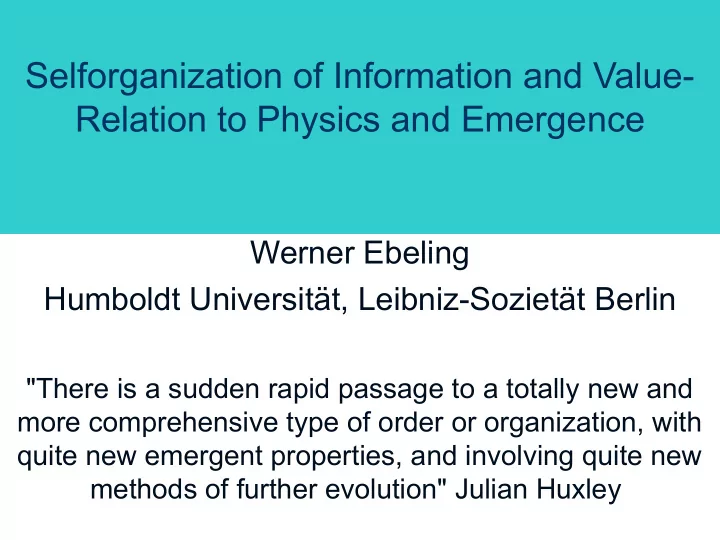 selforganization of information and value relation to