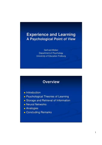 Experience and Learning  Experience and Learning  A Psychological Point of View  A Psychological