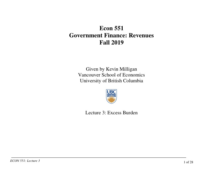 econ 551 government finance revenues fall 2019