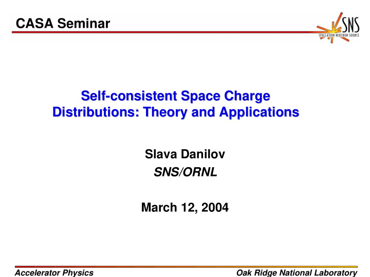 casa seminar self consistent space charge consistent