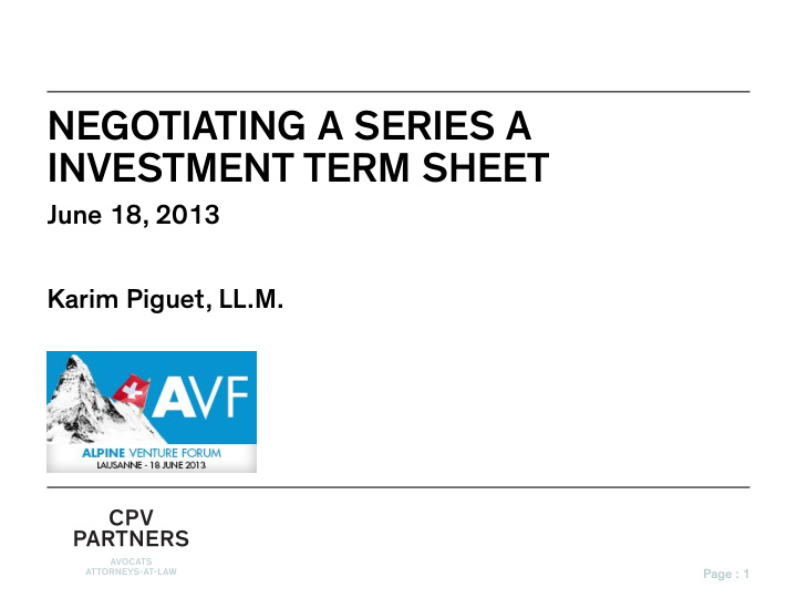 negotiating a series a investment term sheet