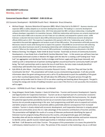 Monday, June 11  Concurrent Session Block I - MONDAY - 9:00-10:30 am  101 Economic Development