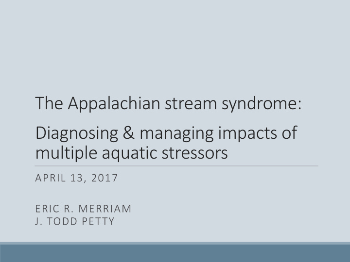the appalachian stream syndrome