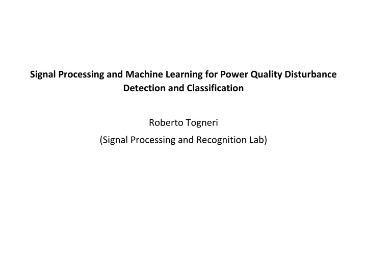 signal processing and machine learning for power quality