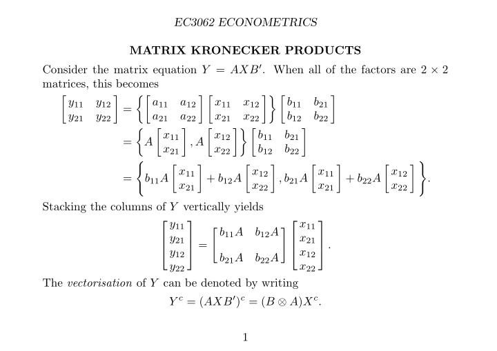 ec3062 econometrics matrix kronecker products consider