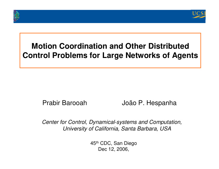 motion coordination and other distributed control