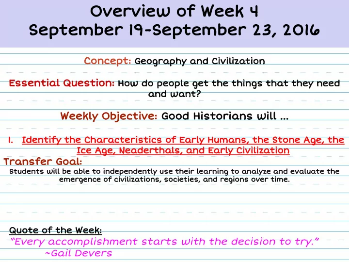 overview of week 4 september 19 september 23 2016