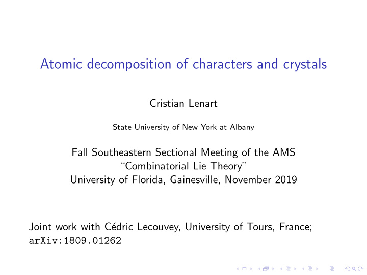 atomic decomposition of characters and crystals