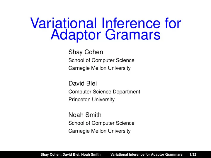 variational inference for adaptor gramars
